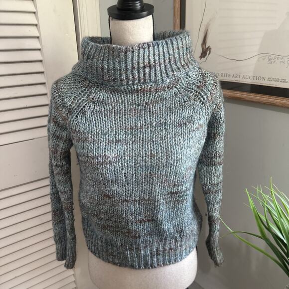 ANTHROPOLOGIE MOTH Womens Sweater XS Blue Specks Funnel Neck Bohemian Chic - Picture 1 of 9